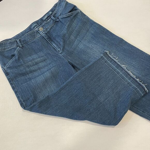 ~ J.Jill Jeans 14p Authentic Fit Full-Leg Crop Wide Medium Blue Stretch Capri - Picture 2 of 14